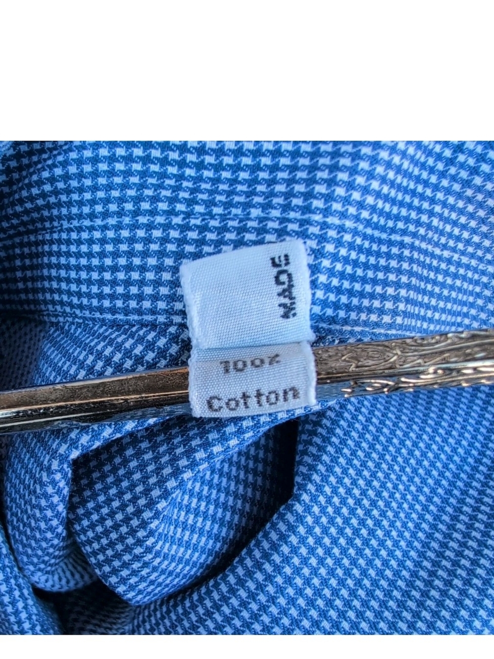 Brioni Dress Shirt Mens 49 19.5 Blue Houndstooth Long Sleeve French Cuffs Italy - Picture 4 of 12
